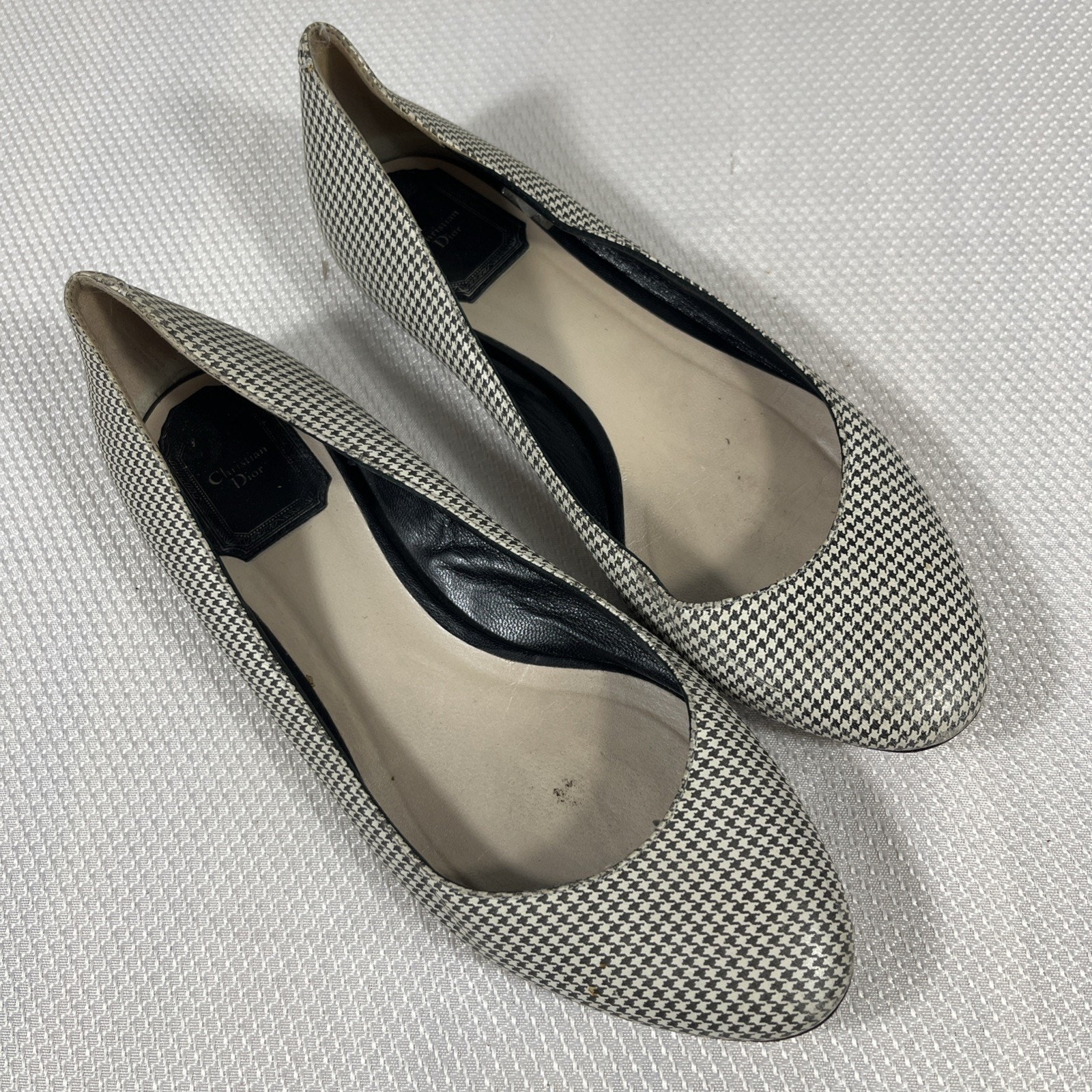 Christian Dior Patent Black & White Leather Flats 36 Us 5.5